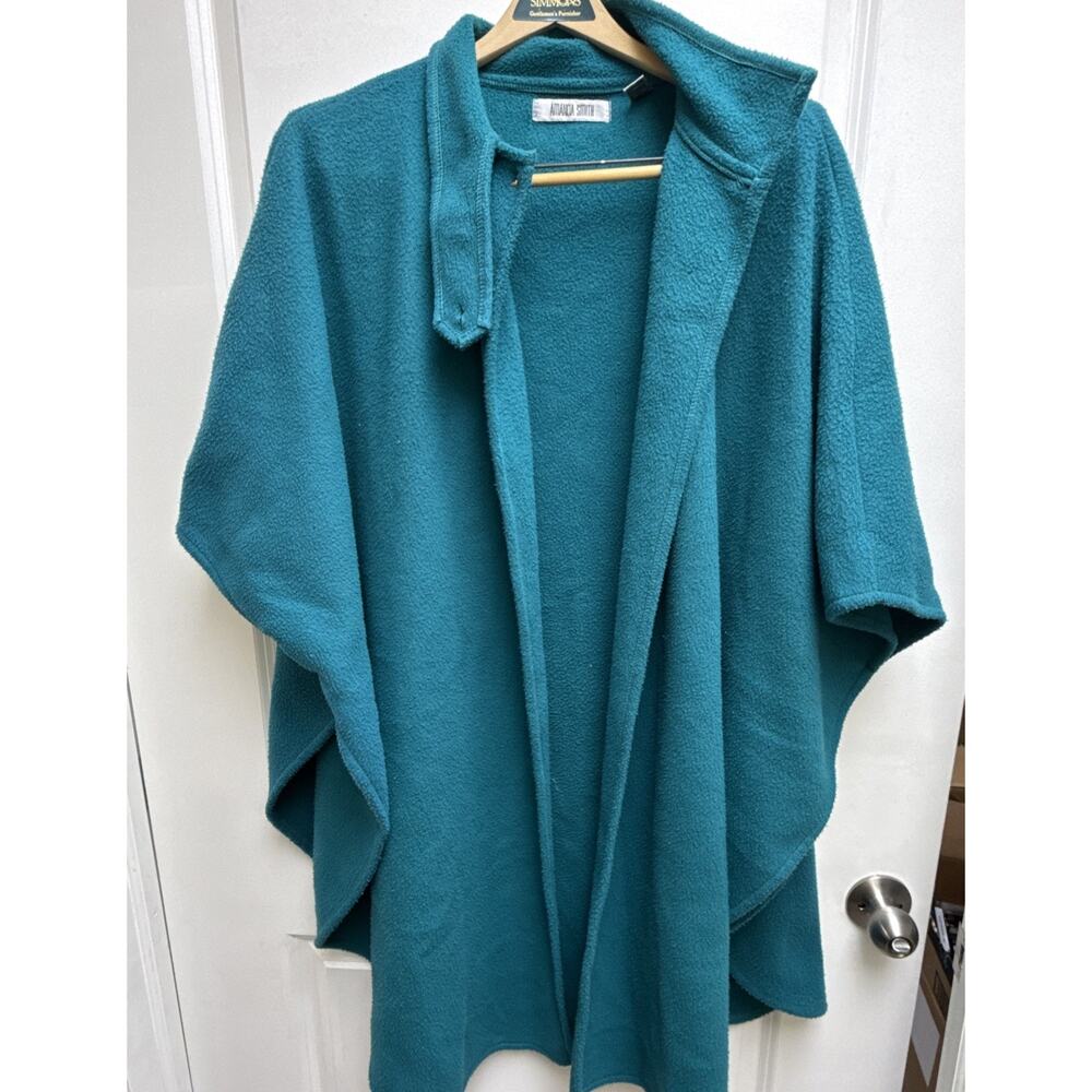 Vintage Amanda Smith Teal Fleece Cape Poncho One Size Made in Taiwan